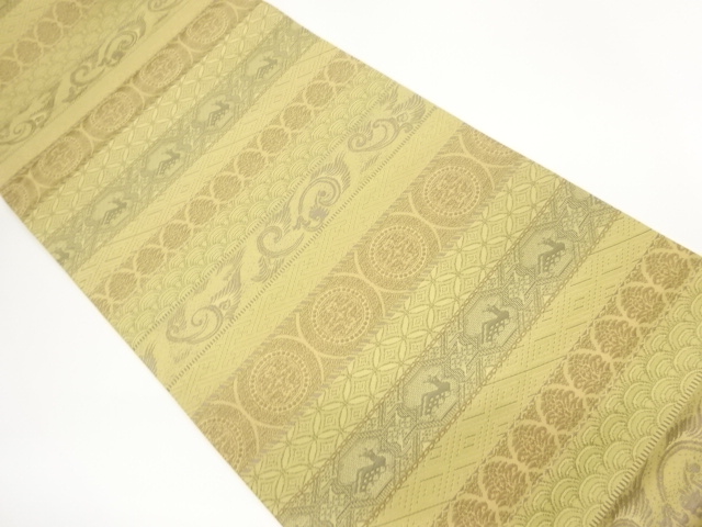 名物裂に古典柄・横段模様織出し洒落袋帯